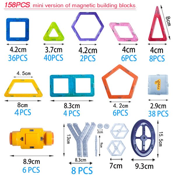 30-180 stks/set Mini Magneet Speelgoed Bouwstenen Magnetische Constructie DIY Educatief Blokken Speelgoed Spelletjes Voor kinderen: 158 pieces