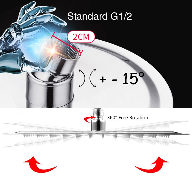16/12/10/8/6 Inch Square Polished Chrome Stainless Steel Shower Heads Bathroom Rainfall Bath Accessories Stable Holder