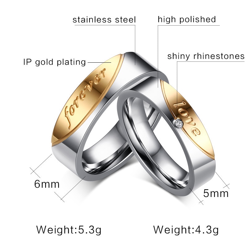 Alliance Ring Stainless Steel Forever Love Ring for Women and Men Gold-Color Wedding Ring