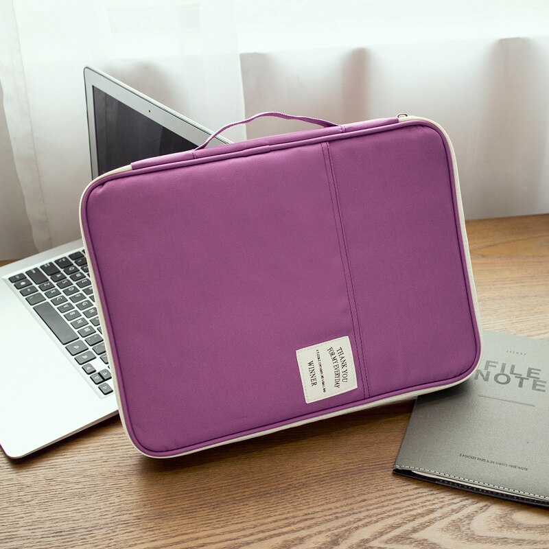 Multifunction A4 Document Storage Bag Waterproof Student Case Travel Portable Pouch Certificate Organizer Kit Accessories Stuff: Purple Bag