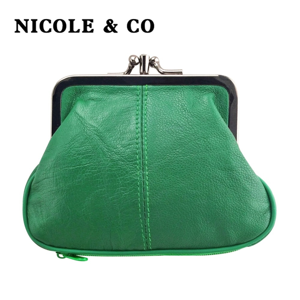 NICOLE & CO Genuine Leather Coin Purse Womens Sheepskin Change Purse Metal Hasp Closure Card Holder Wallet Zipper Small Bag