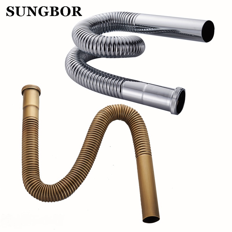 37-77cm Kitchen Sewer Pipe Flexible Bathroom Sink Drains Downcomer Wash Basin Electroplated Plumbing Hose Pipe Tube XSG-123
