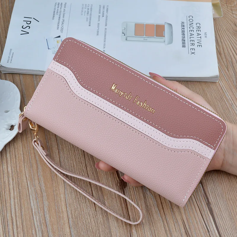 Wallet Ladies Long Double Zipper Large Capacity Clutch Splicing Contrast Color Mobile Phone Bag Wallets for Women