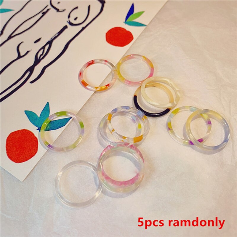 AOMU 1 zestaw pierścieni dla kobiet biżuteria moda kolorowy wielokolorowy, przezroczysty pierścień akrylowy z żywicy śliczne dziewczyny impreza biżuteria zestaw pierścieni: 1