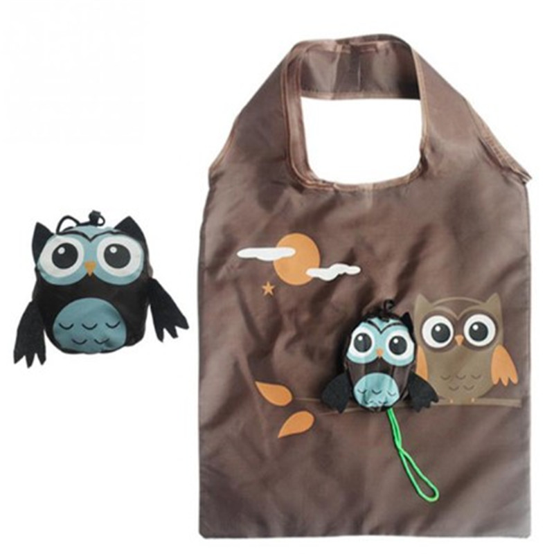 Cute Animal Owl Shape Folding Shopping Bag Eco Friendly Ladies Foldable Reusable Tote Bag Portable Travel Shoulder Bag: Brown