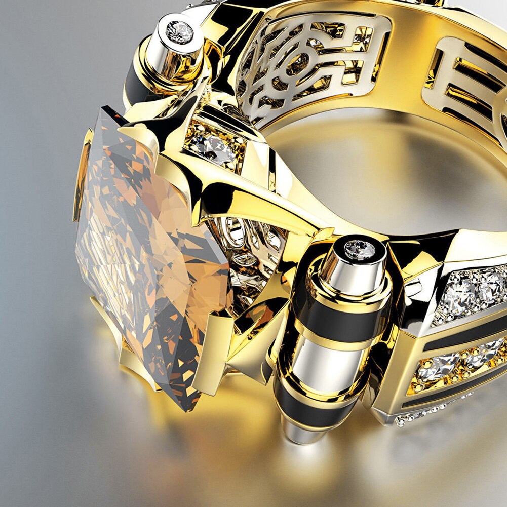 Klassieke gouden herenring met zwarte steen steampunk vintage verloving lieflijk huwelijk heren trendy sieraden