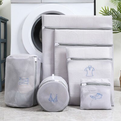 6pcs/Set Bathroom Embroidered Laundry Bag Household Washing Machine Storage Mesh Bag Thick Korean Wash Bag Laundry Tools: Gray-6pcs