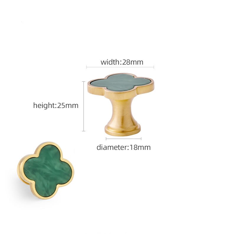 Klavertje Vier Messing Deurknoppen En Handgrepen Voor Keukenkast Kast Europese Meubels Schuifladegrepen Pulls Groen: 1PC Green