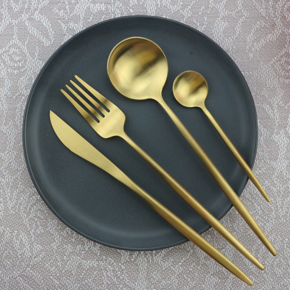 24Pcs Servies Set 18/10 Rvs Bestek Set Thuis Party Bestek Set Mes Vork Lepel Set Theelepel Keuken Servies: 24Pcs Gold