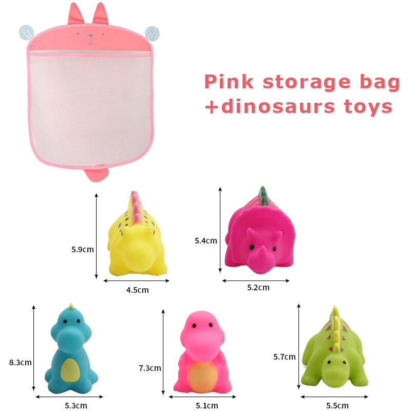 Baby Bathroom Bath Toys Organizer Storage Bag Basket Net Bathing Pool Interactive Toy Water Shower Set For Kids Children: Pink x Dinosaurs