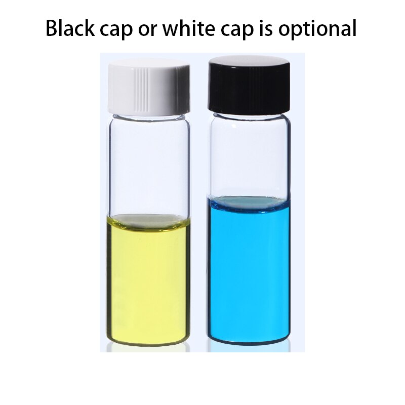 Bouteille d&#39;échantillon en verre transparent de 2ml à 60ml, flacons de réactif avec bouchon en plastique à vis et tampon PE, petite bouteille de laboratoire utilisée pour le tri
