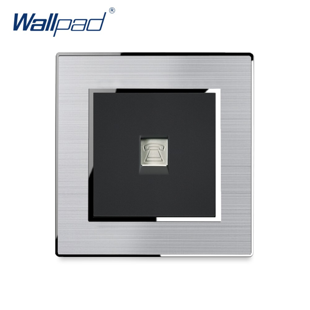 TEL Telephone Socket Wallpad Stainless Steel Panel With Silver Border Wall Socket Weak Electricity Sockets: Black