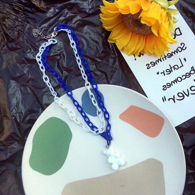7 färger rainbow pride söt gelébjörn gummihalsband för kvinnor tjejer cool punk hip hop resin halsband tillbehör: 9