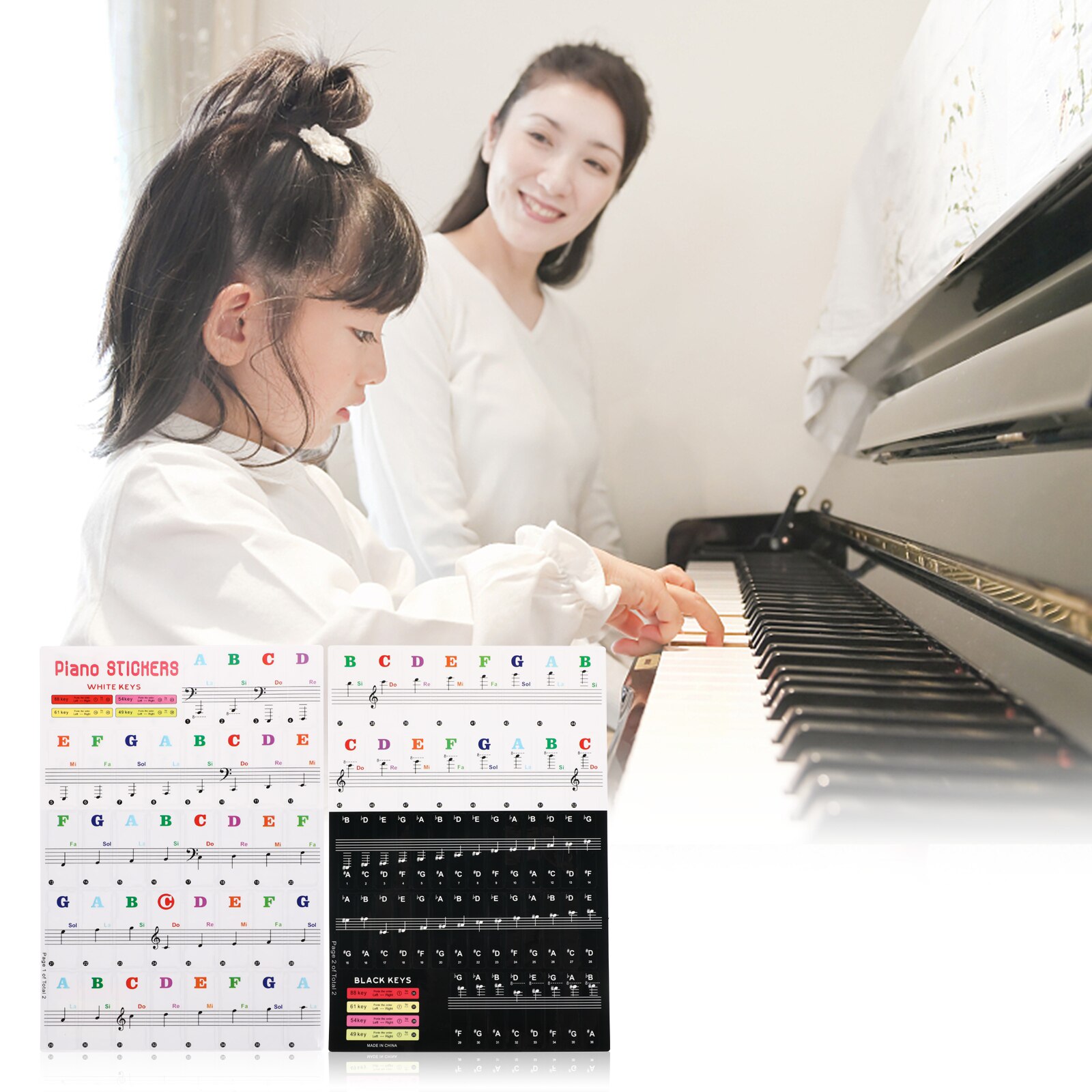 2 Sets Brief Piano Stickers Piano Decal Piano Toetsenbord Stickers Piano Levert