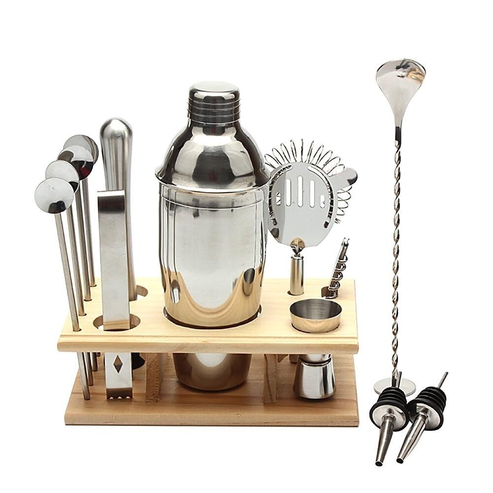 14 Stks/set Party Bar Professionele Barman Kit Mixer 550Ml Shaker Bar Set Premium Bar Tool Levert Met Houten Frame