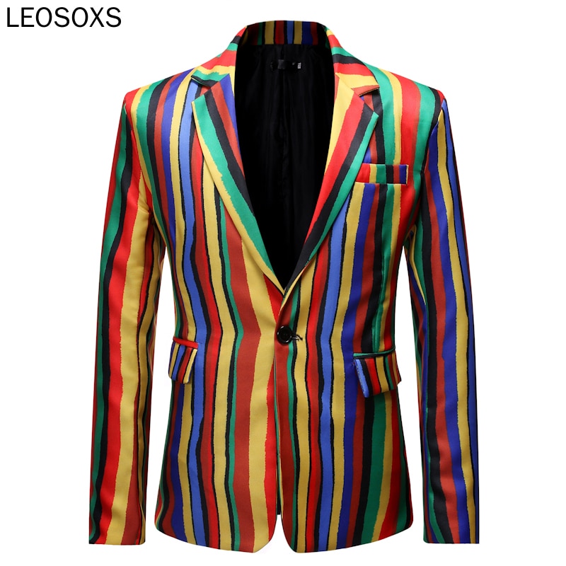 Neue Herren Bunten Streifen Druck Blazer Plus Größe Stilvolle lässig Männlichen schlank passen Anzug Jacke Sänger Prom Mantel Outfit
