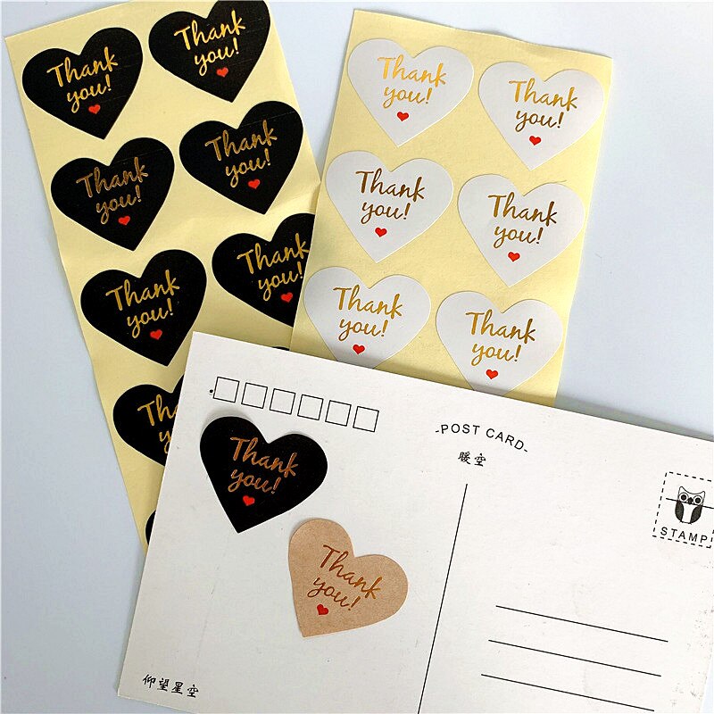 1000 stks/partij Kawaii Stamping Dank je Hart Adhesive Kraft Seal Sticker voor Bakken Grappige DIY Label Stickers