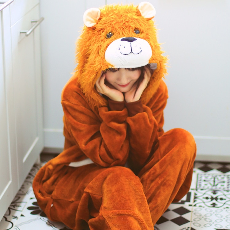 Kigurumi lion-Pijama de una pieza con capucha de manga larga para hombre y mujer, para adultos, animal cálido, kegurumi: XL