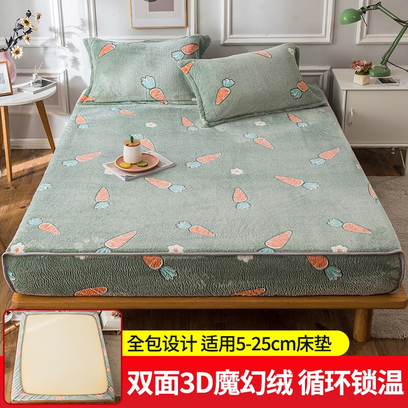 Łóżko z koralowym polarem zimowe pogrubione dwustronne flanelowe narzuty Wszystko-włącznie antypoślizgowe pokrowce ochronne na materac Simmons: czarny