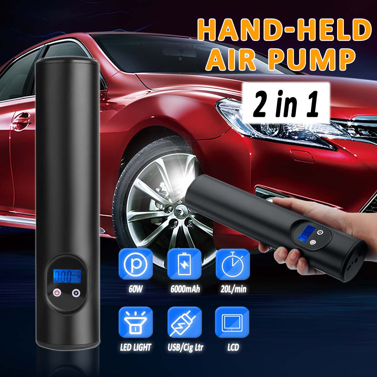 6000mAh 150PSI Car Inflatable Air Pump USB interface Cordless Air compressor Car MiniTyre Inflator motorcycle tire pump