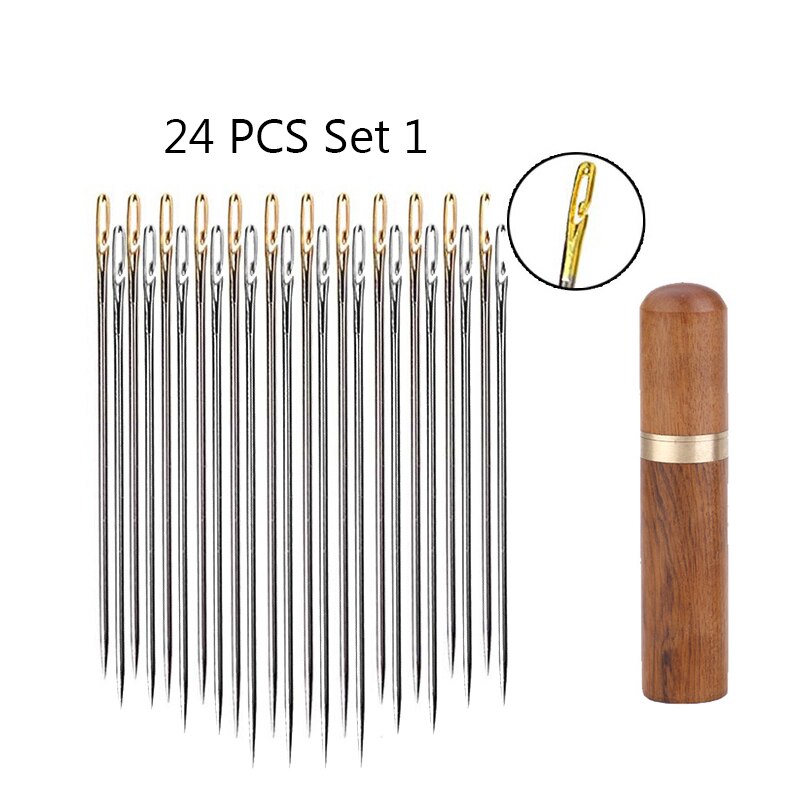 12 Stks/set Rvs Naalden Naald-Side Gat Blind Naald Threading Hand Huishoudelijke Naaien Ouderen Borduurwerk Naald: 24 PCS Set 1