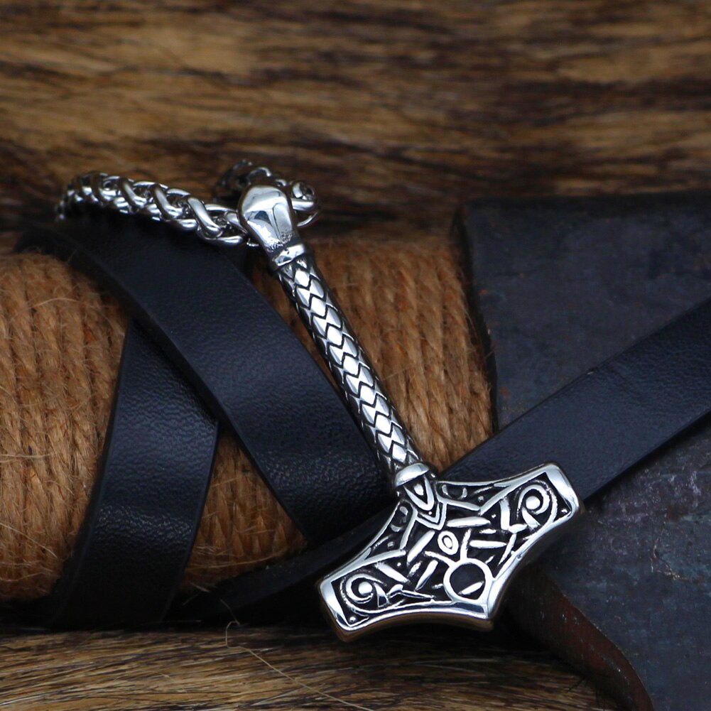 Collar vikingo nórdico para hombre, colgante de acero inoxidable, martillo de Thor, Mjolnir, dragón, amuleto vikingo escandinavo
