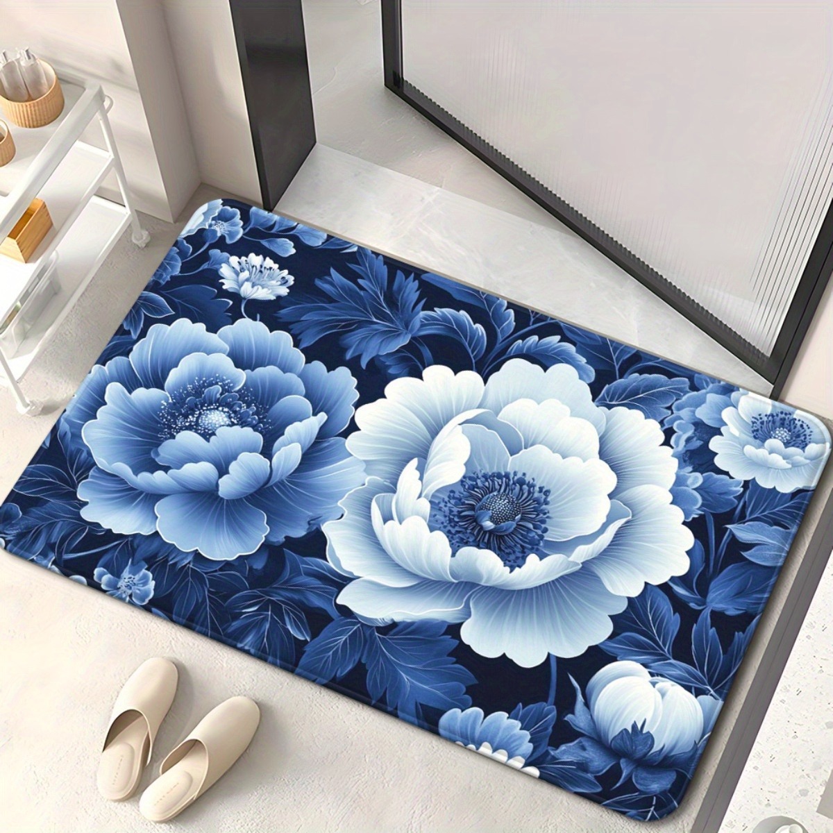 Pastel Pink Hibiscus Floor Mat: Soft Floral Pattern Anti-Slip Door Mat for Bathroom Living Room Kitchen Home Decor: 1000mmx1000mm / green