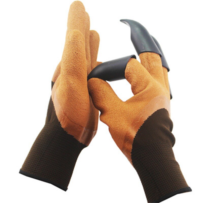 4/8 ABS Plastic Hand Claw Waterproof Garden Rubber Gloves Gardening Digging Planting Durable Work Glove Outdoor Gadgets 70%: Brown 4 Claw