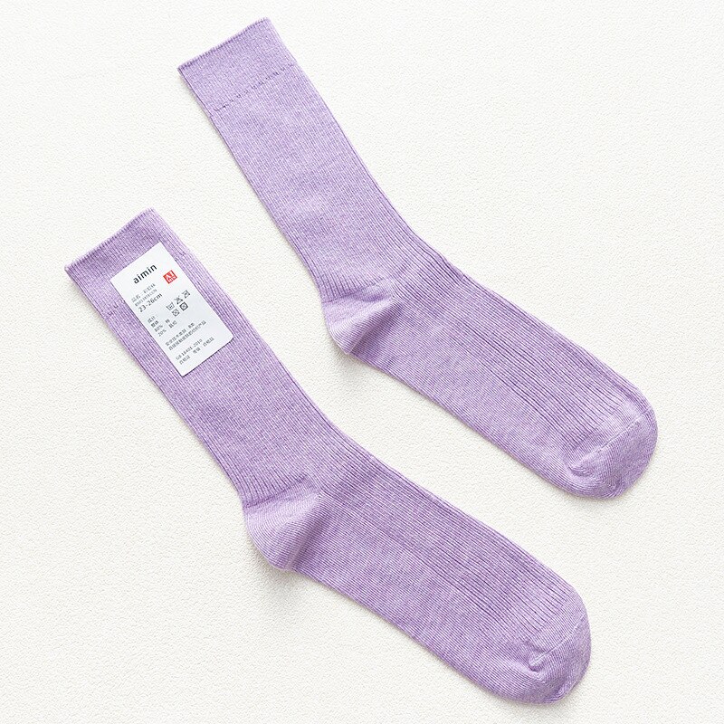 CHAOZHU Japanische Doppelnadeln Baumwolle Stricken Rippe Dünne Business Baumwolle Lange Herrensocken Stretch Casual Täglich Basic Markensocken: Lavendel