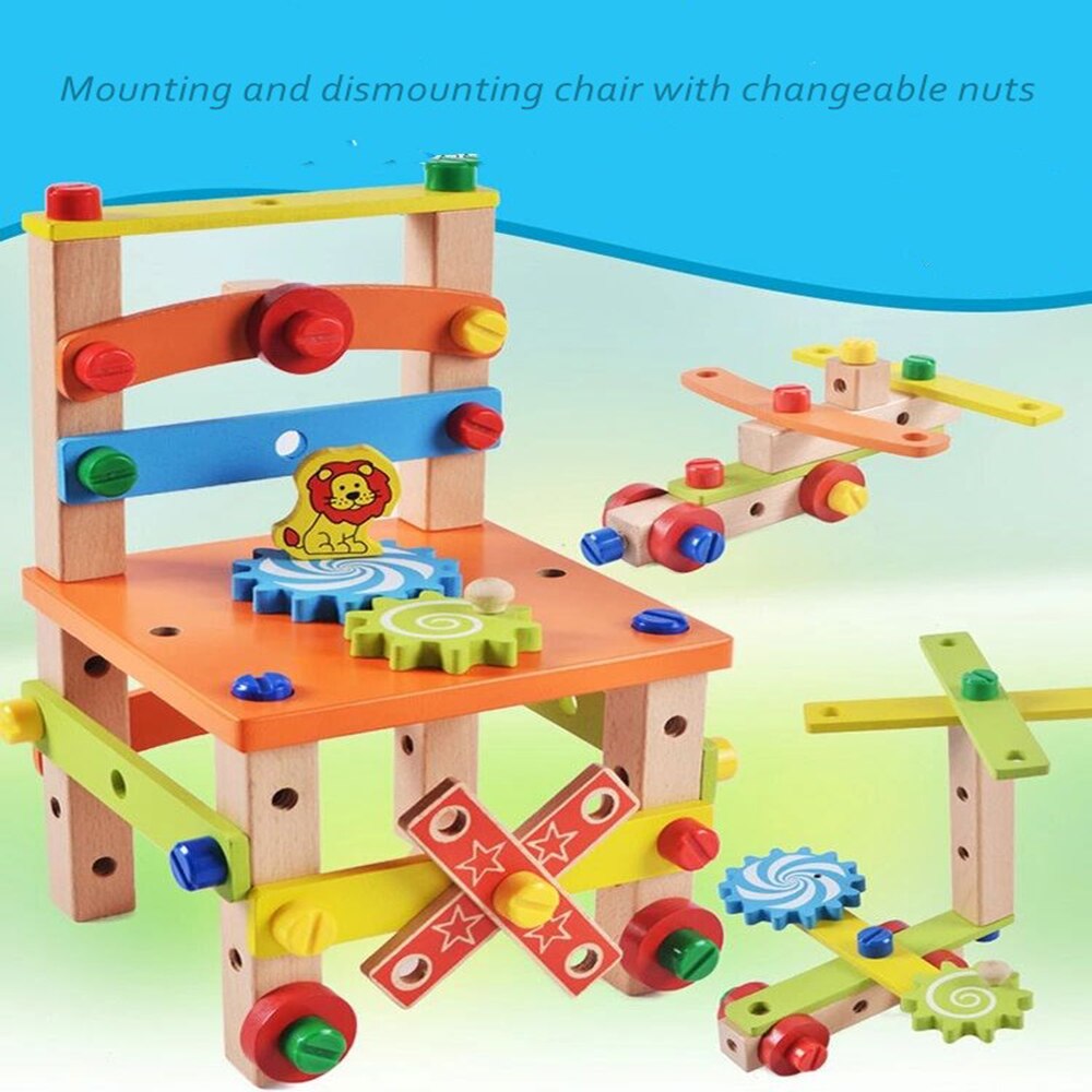 Diy Houten Demontage Stoel Baibian Moer Combinatie Assemblage Van Kinderen Puzzel Speelgoed Educatief Speelgoed Kinderen