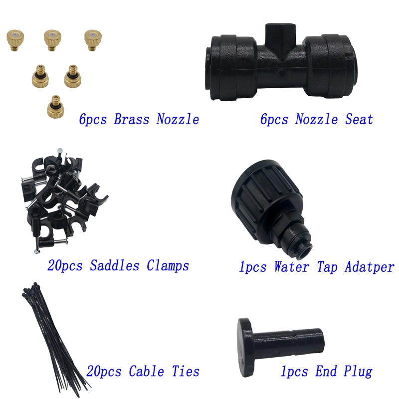 6m Pipe 6pcs Mist Nozzles Outdoor Garden Misting Spray Cooling System Suit Nozzle Sprinkler Watering Kits System Mistsystem