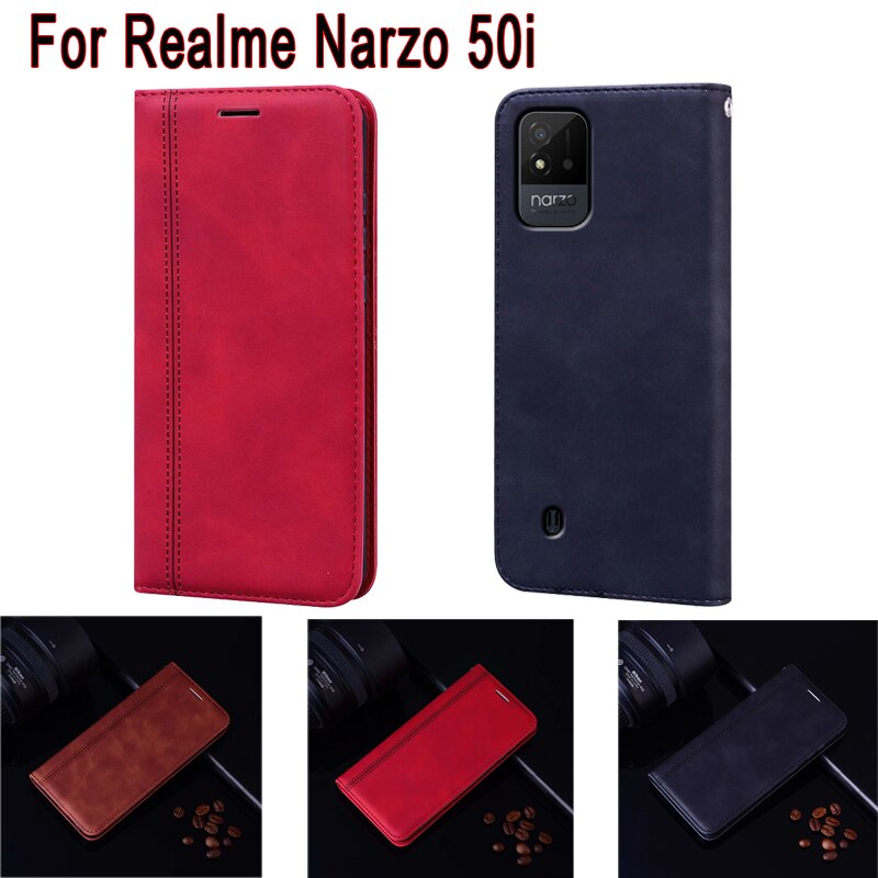 Flip Telefoon Cover Voor Realme Narzo 50i Case RMX3231 Magnetische Kaart Beschermende Boek Voor Realme Narzo50i Portemonnee Lederen Etui Hoesje