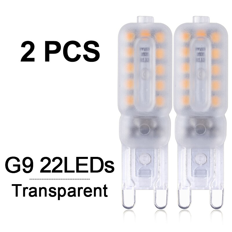 2 stks/partij G4 G9 LED Lamp Mini LED Lamp AC 220V DC 12V SMD2835 Spotlight Kroonluchter verlichting Vervangen Halogeen Lampen: 22LEDs G9 Clear 2pcs / Cold White