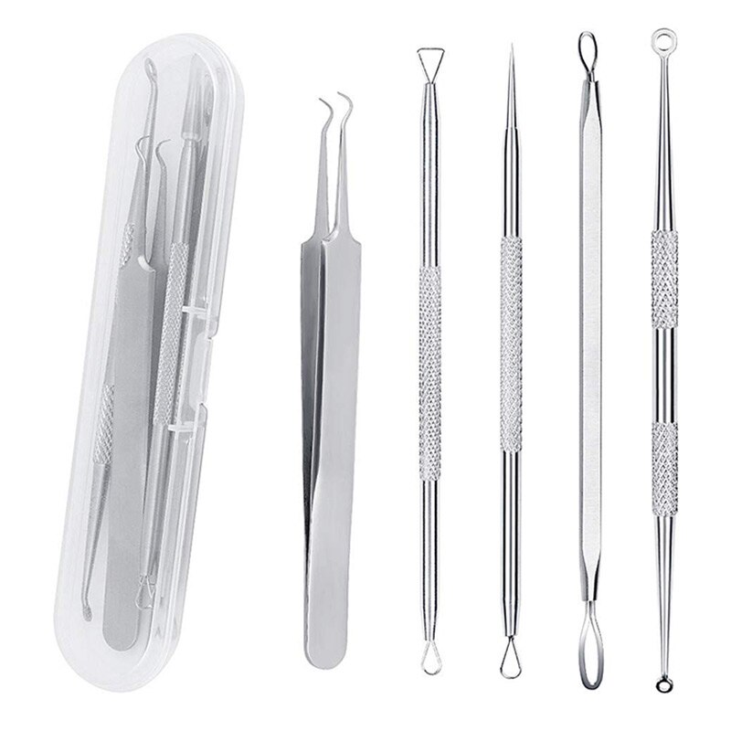 5 Piece Tool Set for Blackhead Remover Acne Extractor Removal Tool for Acne Pimples BUTT666