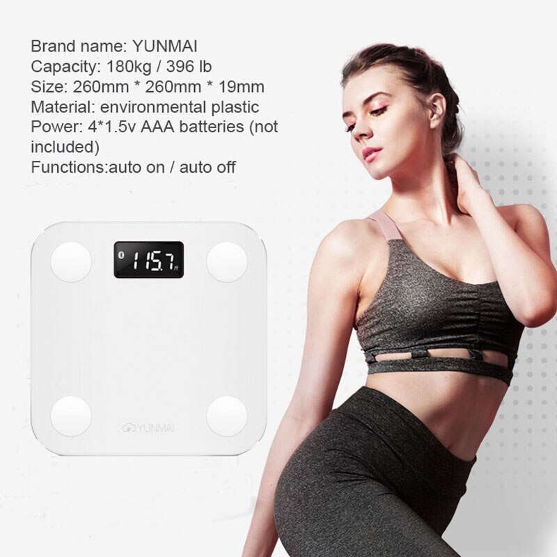 White Smart Yunmai Premium Mini Scale Household Weight Scales Floor Fat Percentage Digital Body Fat Weighing Scale