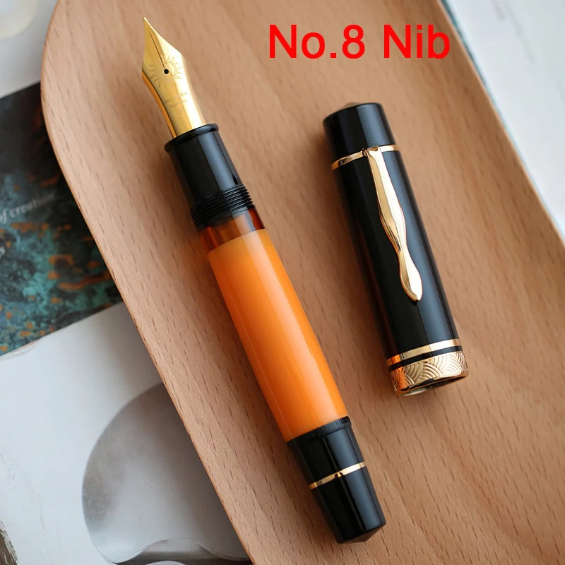 MAJOHN P139 Hemingway pluma estilográfica de pistón grande No.6/8 EF/F/M Nib bolígrafos de escritura de resina Retro clásicos chapados en oro: Borgoña / efectivo