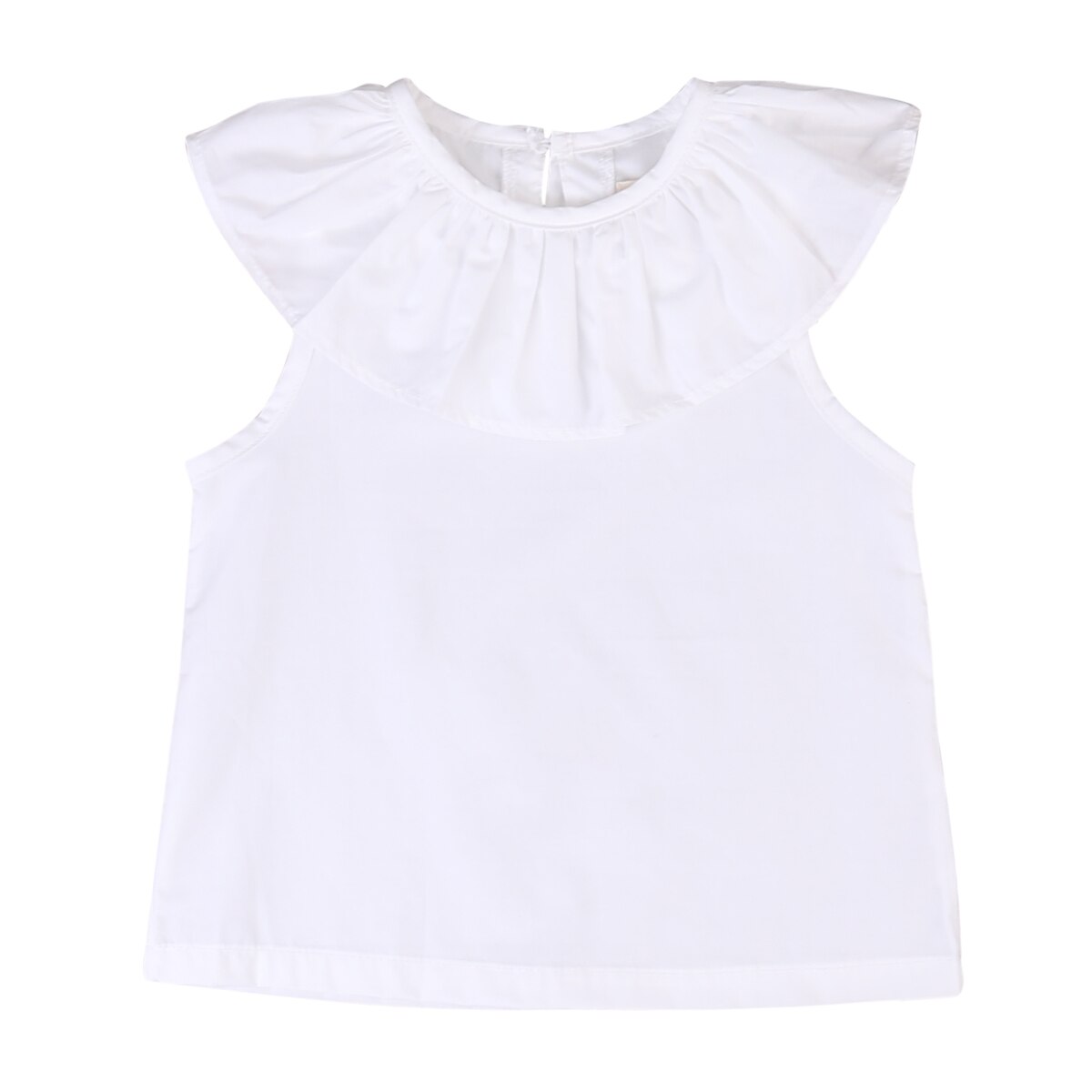 Vêtements bébé fille en coton blanc solide | Col ras du cou, décontracté, sans manches, à volants, chemise d'été, vêtements pour -né 0-24M