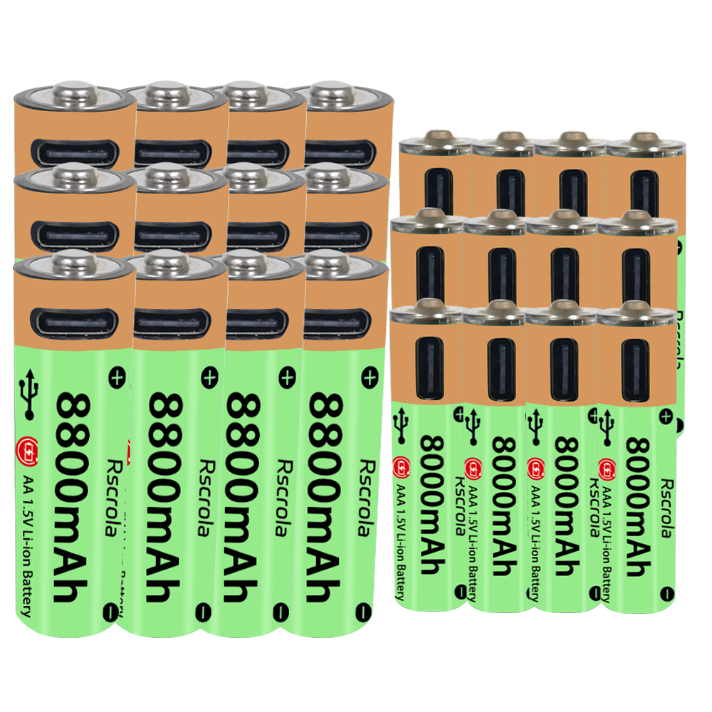 Baterías recargables AA AAA tipo C de alta capacidad, ciclo de larga duración, batería de iones de litio de 8800mAh y 8000mAh que funciona en temperatura extrema: Azul cielo