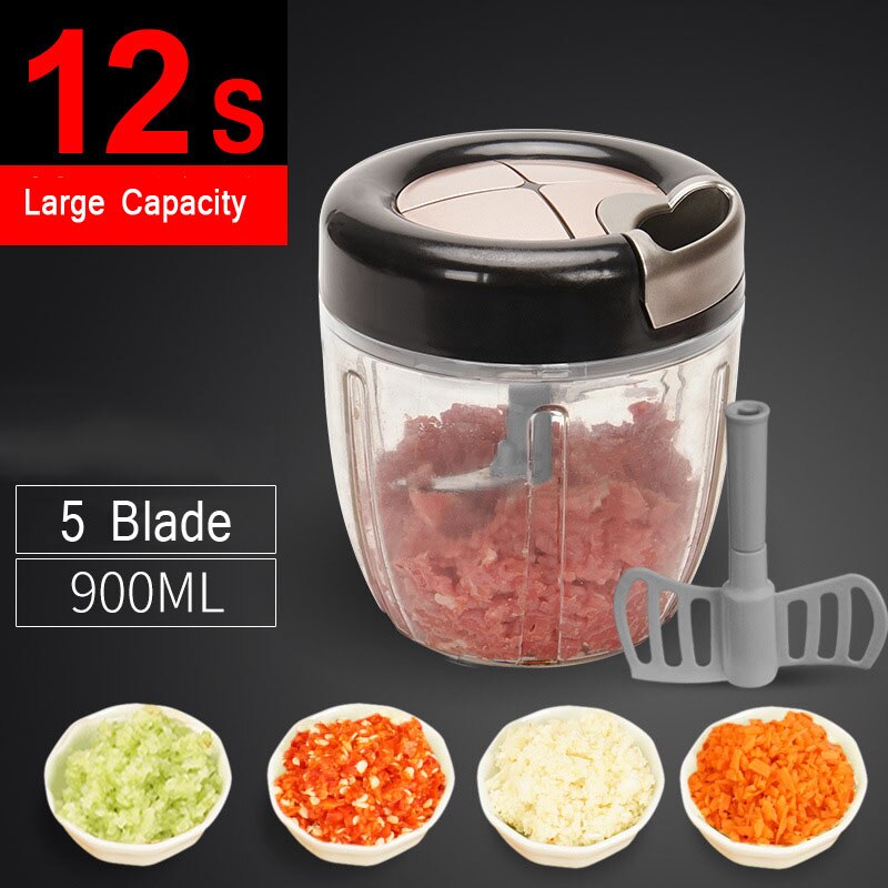 Manuel madhakker pull løghakker stor grøntsagsprocessor blender hakker/mixer til æg kød salat frugt pesto puré: A-sort