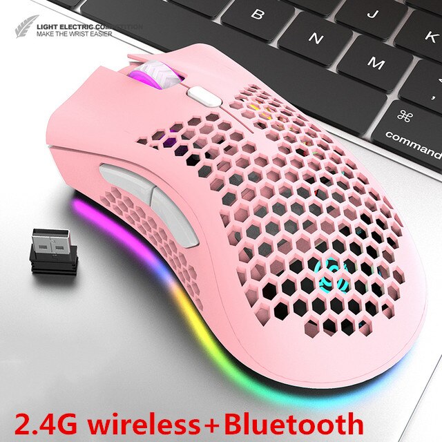 2.4g kabellose gaming-mäuse, wiederaufladbar, usb, rgb-beleuchtung, wabenstruktur, geeignet für desktop-pcs, notebooks und laptops.: 2 modi, pink