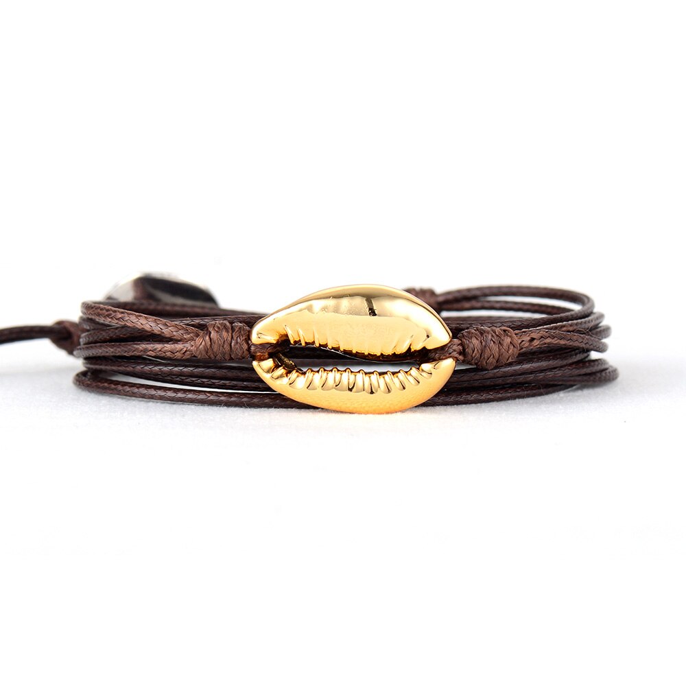 Böhmen Freundschaft Armbänder Gold Puka Shell Cowry Shell Lange Wrap Armband Mädchen Strand Armbänder Femme: Gold