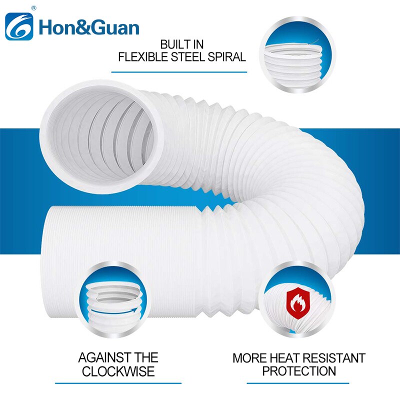 1.5/2m Plastic Air Ducting Pipe Air Conditioner Ducting Hose Flexible Ventilation Tube for Home Bedroom Exhaust Ventilator