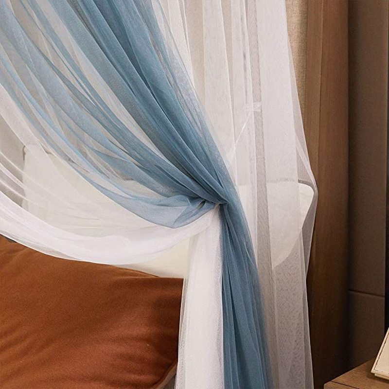 Hemelbed Gordijnen Voor Meisjes Blauw En Wit Gezellige Drape Netting 4 Openingen Klamboe Slaapkamer Decoratie Accessoires