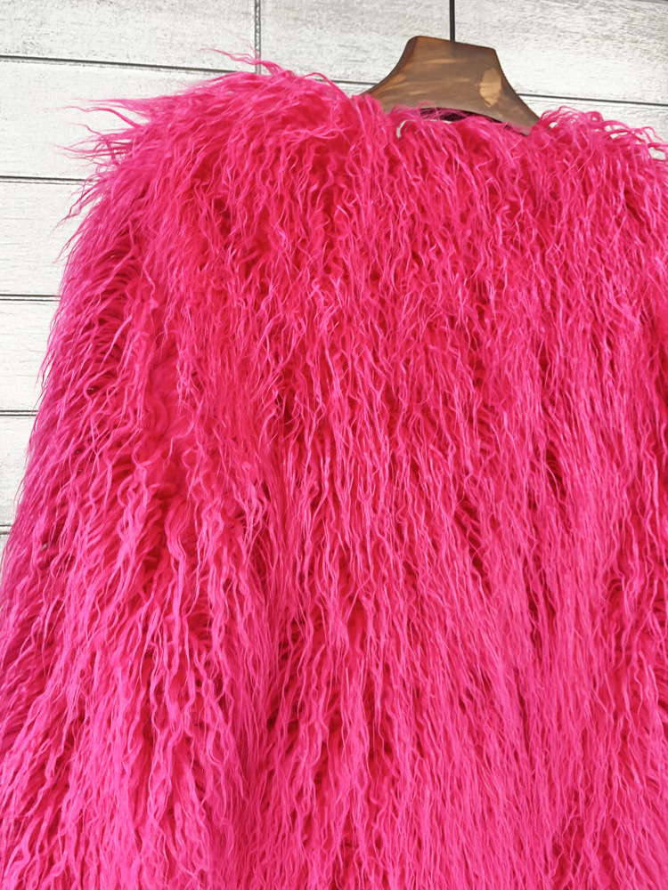 Casaco de pele do falso estilo coreano sólido mid-length rosa mongólia casacos de pele de ovelha para as mulheres inverno do vintage quente casaco de pele artificial