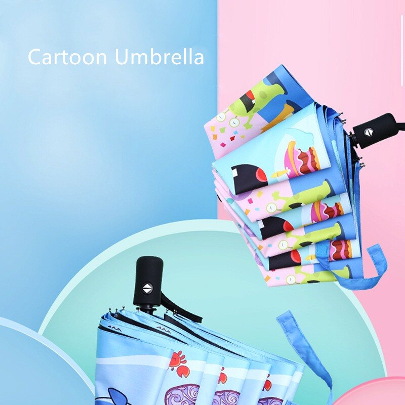 Cartoons Three Folding Kids Umbrella Automatic School Girls Boys Rain And Sunshade Umbrella for Children
