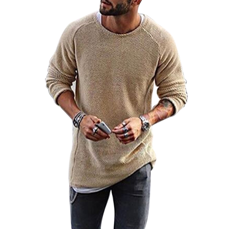 Oeak herregensere o-hals ensfarget løse kule gensere vår høst herre tynn strikket genser menn streetwear: Beige / M