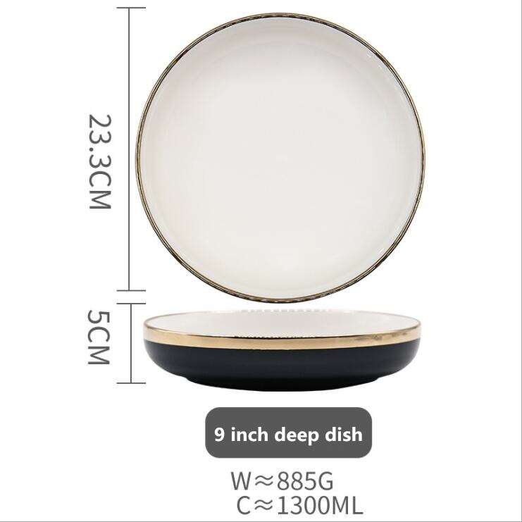 Blue Ceramic Dinner Plate Gold Edge Kitchen Plate Tableware Set Luxury Western Tray Beef Dessert Plate Cake Dish Spoon Bowl 1pc: 23.3 cm Deep dish