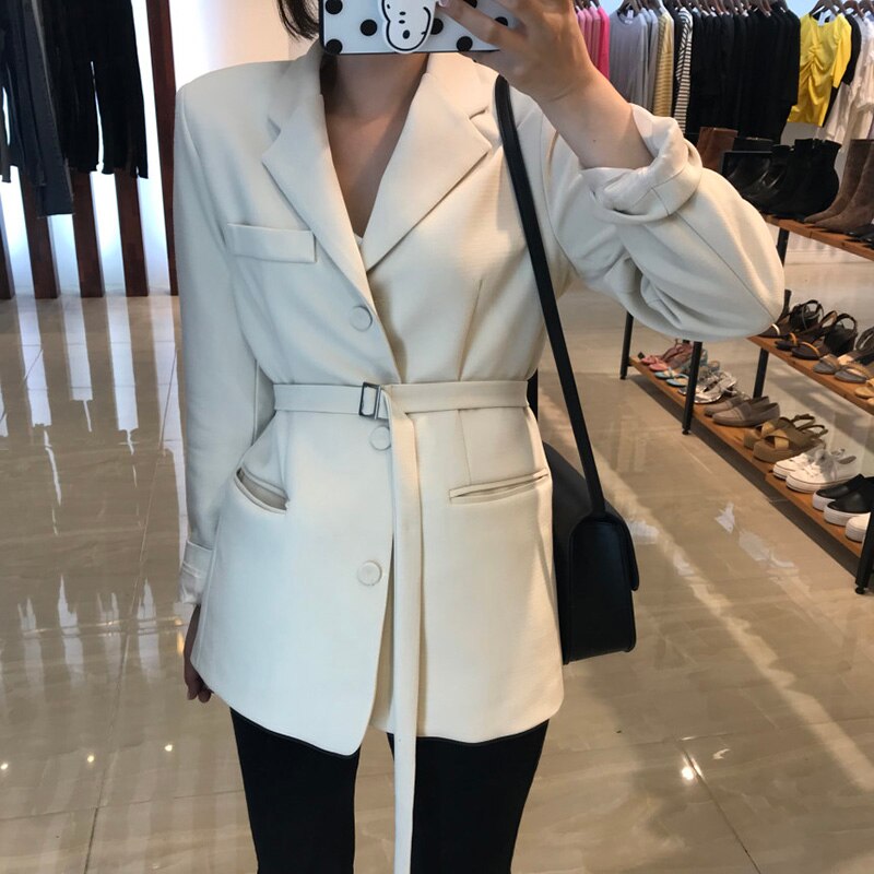 frühjahr dünne klage schick taille OL lange schwarz anzug jacke weibliche weiße Blazer Ukraine Blazer für frauen formale