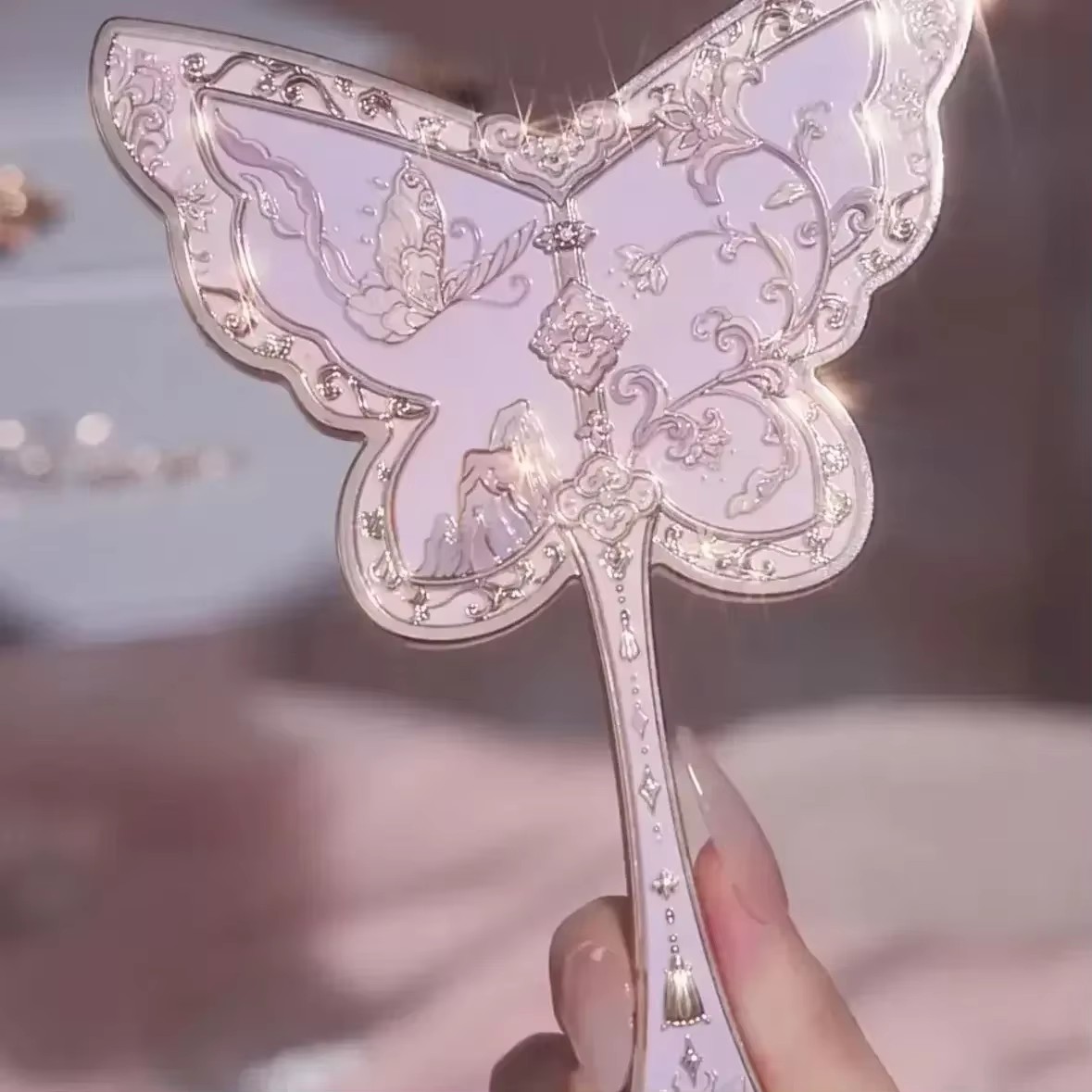 Flower Knows Little Angel Series Espejo de mano 3 tipos Exquisitos herramientas de maquillaje en relieve: Rosa