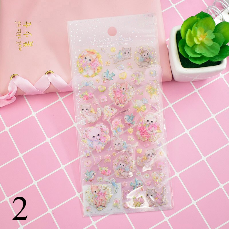 Kawaii Cat Stickers Cute Crystal Stickers Acrylic Decoration Stickers For Kids DIY Diary Scrapbooking Stationery: 2